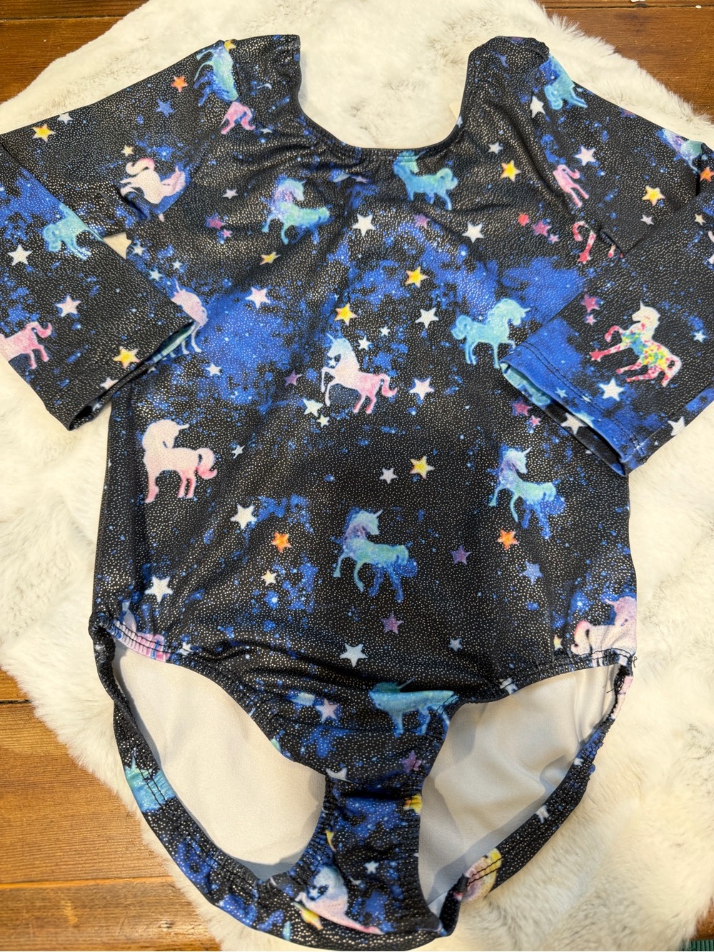 Kids Unicorn Print One-Piece Leotard - Black Galaxy
